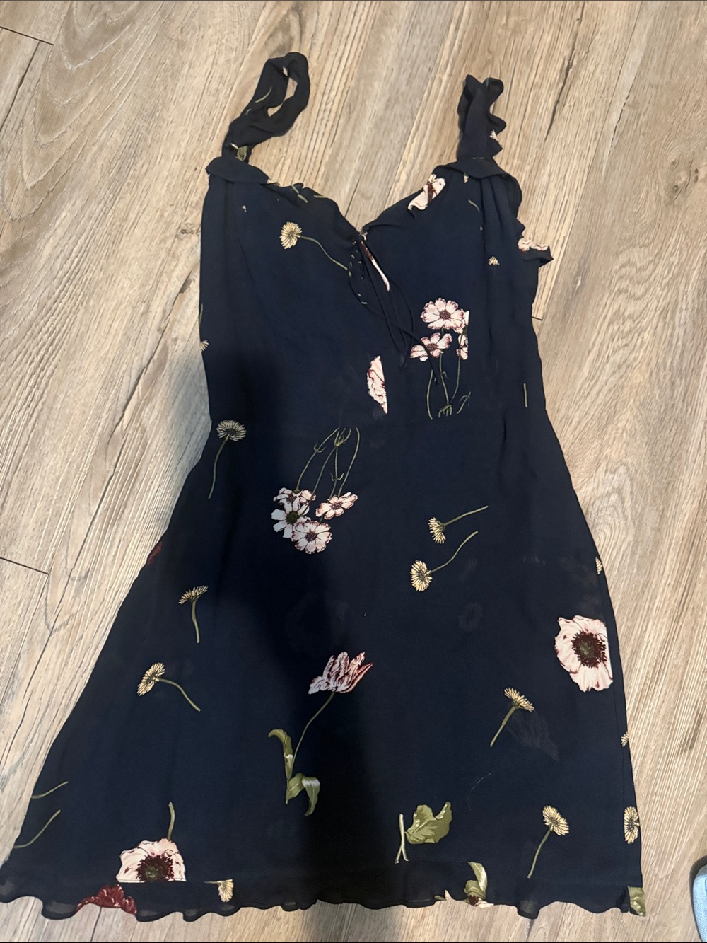 Reformation Black Floral Sundress with Pink and Green Accents